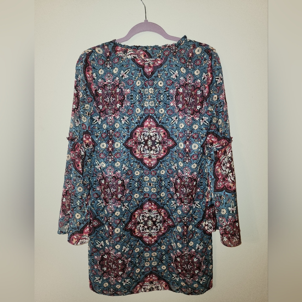 White House Black Market Patterned Long Sleeve Dress - Blue and Red - Picture 4 of 9